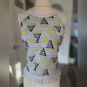 Fate Geometric Knit Top in Yellow and Gray Size Large